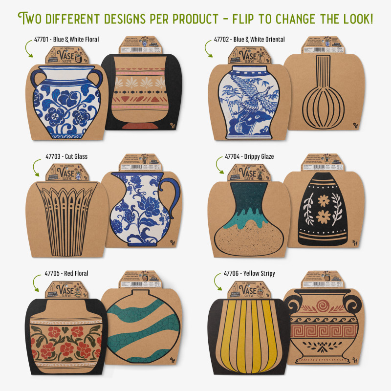 The Cardboard Vase Sleeve - Yellow Stripy (set van 3)